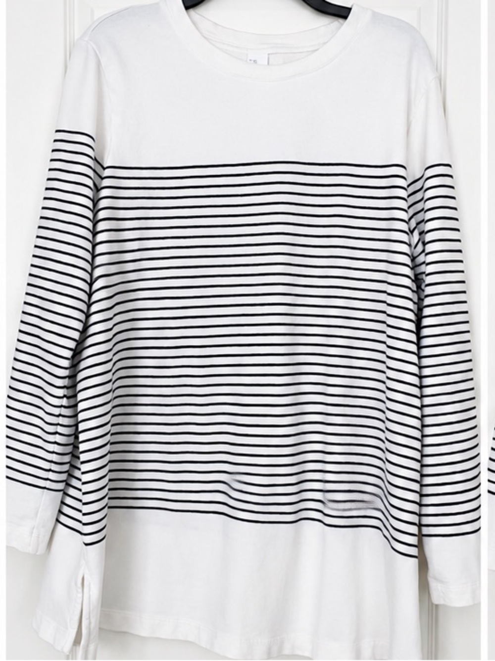 J.Jill Fit French Terry Striped Tunic Top Split Hem White Black Sz XL